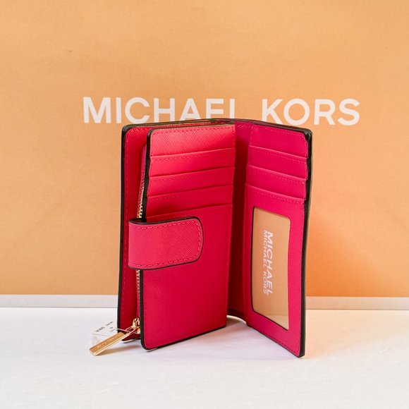 Michael Kors Jet Set Travel Medium Bifold Coin Zipper Wallet Electric Pink - Picture 6 of 11